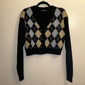 Black Cropped Button Up Sweater